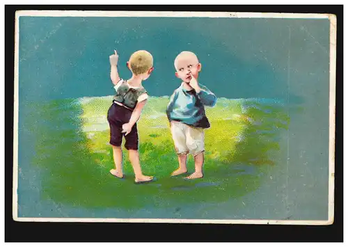 Kinder-AK Zwei Jungen: am Hintern sich kratzen und in der Nase popeln, 7.1.1907