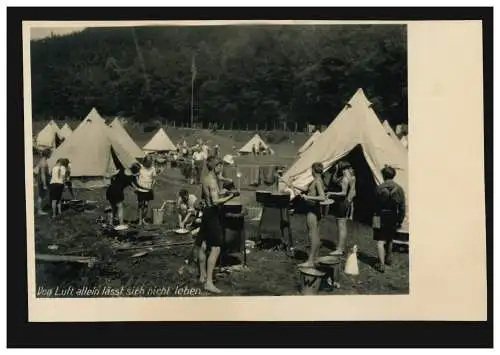 Foto-AK Pfadfinder-Zeltlager: Beim Kochen Von Luft allein lässt sich nicht leben