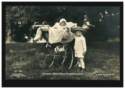 Foto-AK Kinder 1908: Die beiden Söhne unseres Kronprinzenpaares, BERLIN 8.9.1908