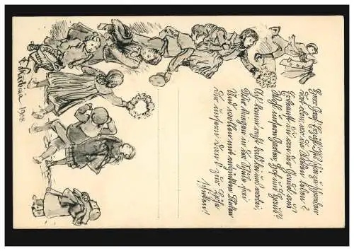 Künstler-Ansichtskarte Franz Skarbina: Kinder beim Tanzen 1908, ungebraucht