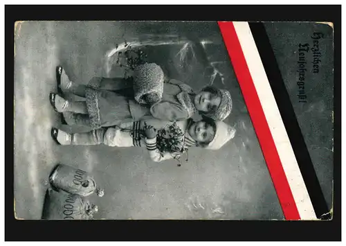 AK Artiste Enfants: Nouvel An! Enfants avec sacs de monnaie drapeau de Reichsflagge Osterwick 1.1.13