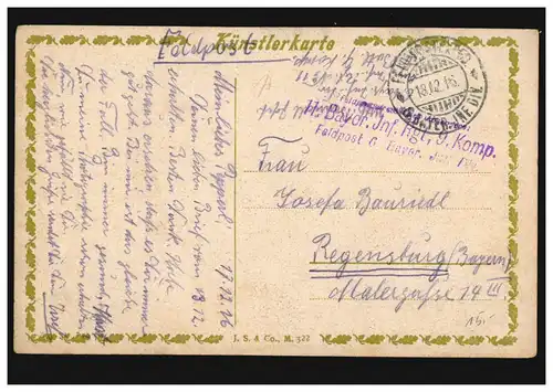Künstler-AK Winterlandschaft, als Feldpost BS 11. Bayer. Inf.-Rgt. 18.12.1916