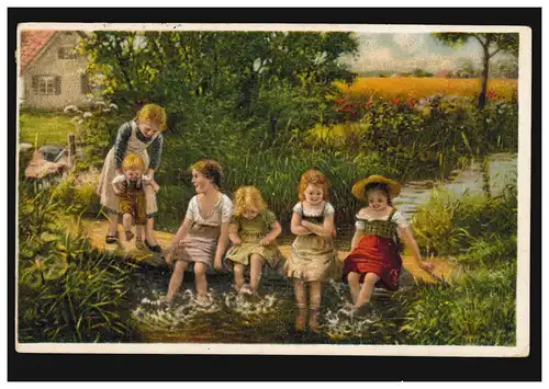 Künstler-AK Claus von Bergen Gemälde Planschende Kinder, mit Zensur 4.4.1917