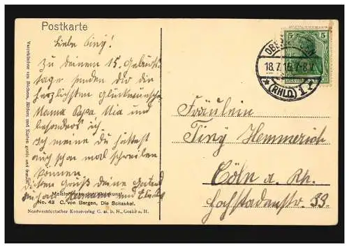 Künstler-AK Claus von Bergen Gemälde Die Schaukel, OBERHAUSEN 18.7.1915