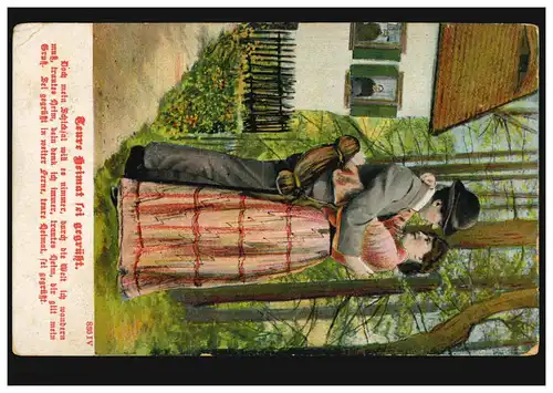 Aime-AK Amour couple dans l'étreinte: votre maison est saluée, 27.2.1906