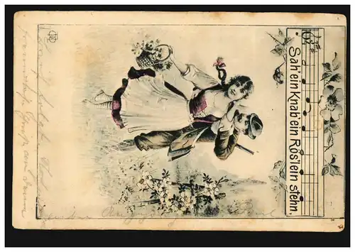 AK Amour couple: Clé de note - A vu un Knab un Roslein debout. couru 1906