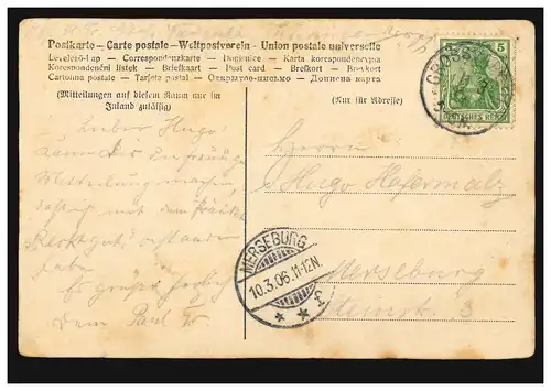 Liebes-AK Liebespaar: Notenzeile - Sah ein Knab ein Röslein stehn. gelaufen 1906