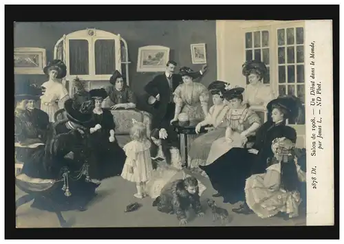 Frankreich Künstler-AK Jonas L.: Salon 1908 Un Debut dans le Monde, ungebraucht