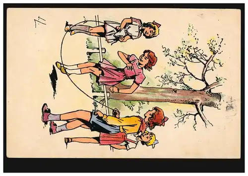 Künstler-Ansichtskarte Kinder: Mädchen beim Seilspringen, 1946