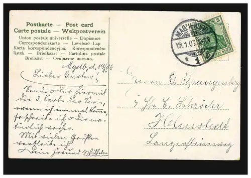 Liebes-AK Liebespaar: Träume nicht von gold'nen Brücken, MAGDEBURG 19.1.1903
