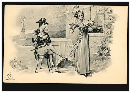 Liebes-AK Liebespaar: Das Warten auf Amors' Pfeil, ungebraucht