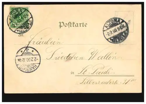 Carte d'artiste fille à la lumière de la lune dans le jardin ALTONA 2.2.1900