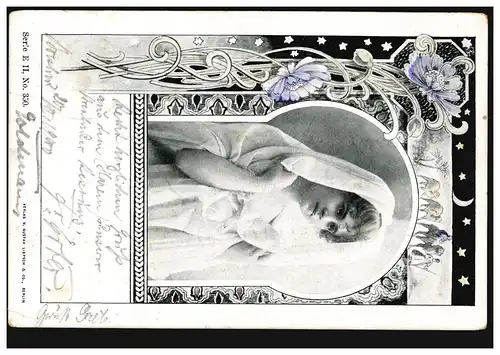 Carte de vue Artiste Art Nouveau Fille avec voile, Caravane BRESLAU 21.3.00