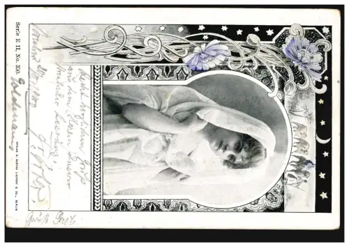 Carte de vue Artiste Art Nouveau Fille avec voile, Caravane BRESLAU 21.3.00