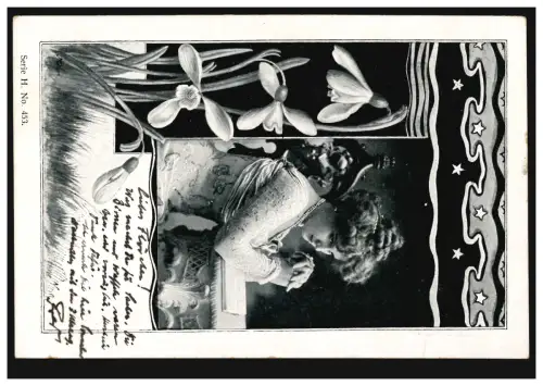 Carte de vue Artiste Art Nouveau Fille avec livre et maiglocquette COBLENZ 1900