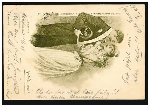 Künstler-Ansichtskarte V. Schramm Liebespaar - Gedenke mein! ISERLOHN 16.1.1899 
