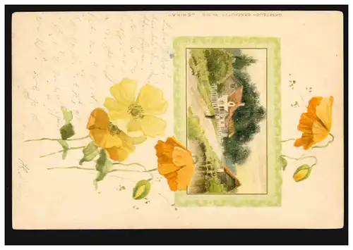 Carte de l'artiste: Fleurs avec petit écran Dorfidylle, TROSTBERG 22.12.1900