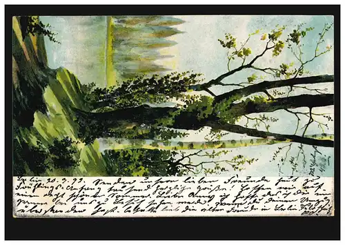 Carte d'artiste Paysage avec arbres au bord du lac, BERLIN SW 12f 20.3.02