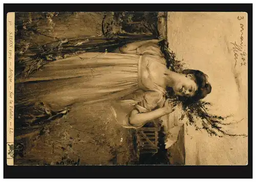 Künstler-Ansichtskarte: Artigue - Das Mädchen auf der Klippe, PARIS 3.5.1904