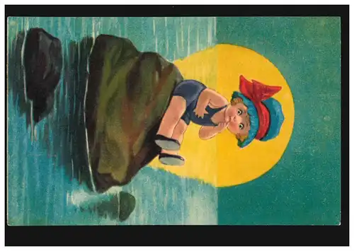 Enfants-AK fille réfléchie sur une pierre, maison d'édition Amag inutilisé vers 1930