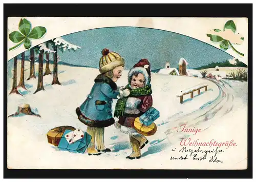 Enfants-AK Noël - Tu as froid ? Je t'aide ! Deux filles - HAGENAU