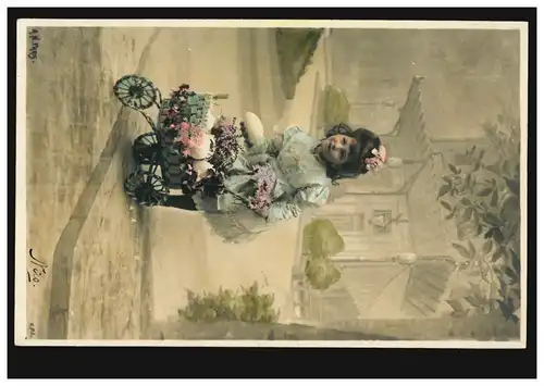 Photo AK Enfants filles avec poussette, colorié, édition A.N Paris, inutilisé