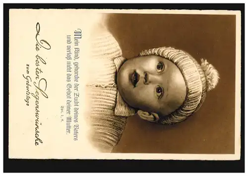 Enfants-AK Anniversaire garçon avec casquette et proverbe de la Bible 1,8.