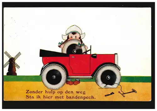 Pays-Bas Enfants-AK Le pneu pand - fille change de pneus, couru