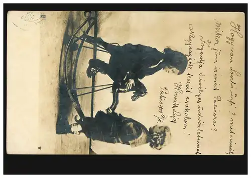 Ungarn Foto-AK Kinder Zwei Mädchen und ein Schaukelpferd, PALICS 11.9.1903