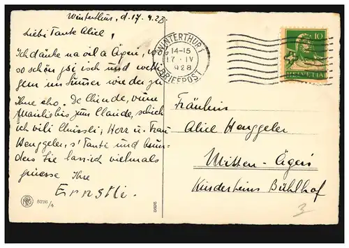 Kinder-AK Junge mit Gitarre: Leise klingen meine Lieder ..., WINTHERTHUR 17.4.28