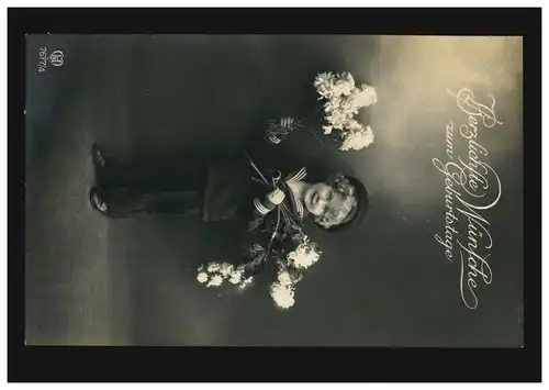AK photos anniversaire enfants fille en costume de marin avec fleurs, FOF/SAALE 1911