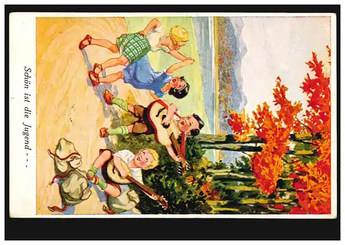 Künstler-Ansichtskarte Schön ist die Jugend.. Musik und Tanz in freier Natur