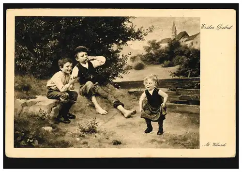 Künstler-Ansichtskarte Kinder M. Wunsch: Erstes Debut, ROMANSHORN 31.5.1920