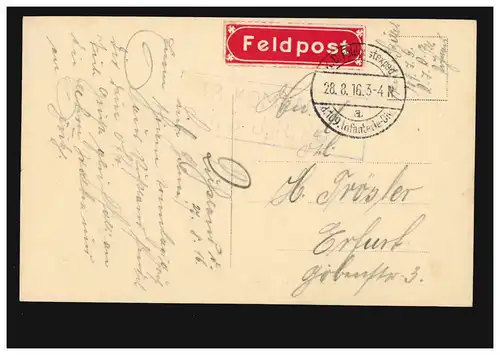 Feldpost BS 12. Komp. Res.-Inf.-Regt 26 der 109. Inf.-Div. 28.8.1916 auf Foto-AK