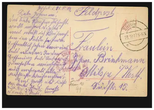 AK Herzensfragen als Feldpost 23.12.1917 nach Milspe/Westfalen