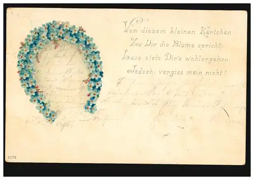 AK Hufeisen aus Veilchen mit Liebesgedicht: Von diesem kleinen Kärtchen ... 1902