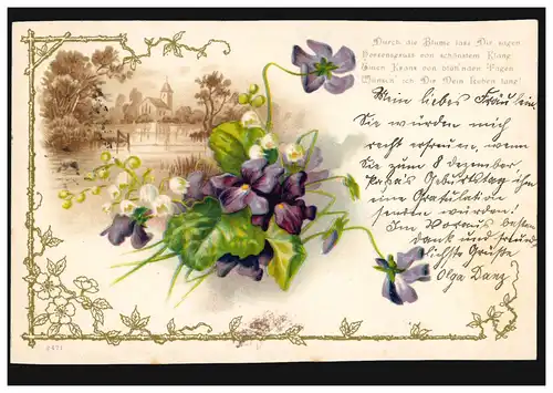 AK Paysage Église Veilchen, Poème: Par la fleur, laissez-vous dire ... 1900