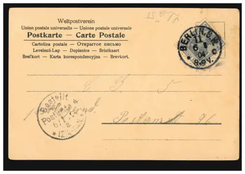 AK violette avec poème d'amour: Tu connais bien la fleur, ... BERLIN 6.1.1904