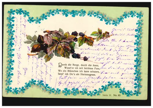 AK Beerenzweig mit Liebesgedicht: Herzensgruss, GERA (REUSS) 26.10.1903