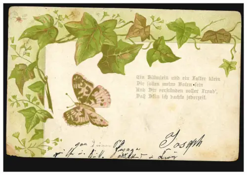 AK lier avec papillon, poème Une fleur et un papillons petit... 31.12.05