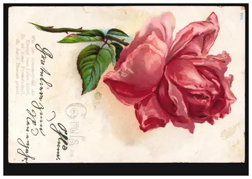 AK Rose rouge et poème: Comment le rayon de soleil embrasse le bourgeon pour la vie, 1902