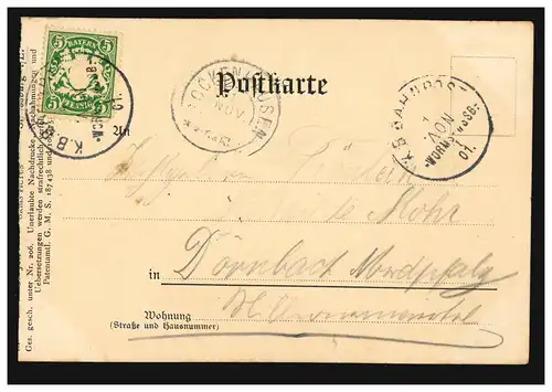 AK Frau am Fenster, Gedicht von Grafen: Ich seh' ihm nach, er sieht zurück, 1901