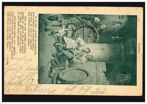 AK Victor Schiver: Paire d'amour dans la cave à vin, Poème d ' amour du comte, 1901