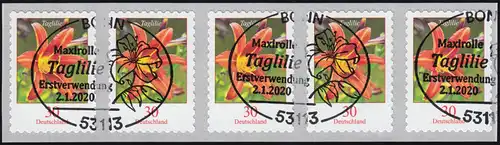 3516 Taglilie 30 Cent sk aus 10000er 5er-Streifen mit UNGERADER Nummer EV-O Bonn