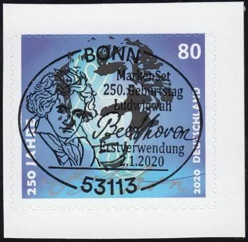 3520 Ludwig van Beethoven, selbstklebend aus MH 116, EV-O Bonn 2.1.2020