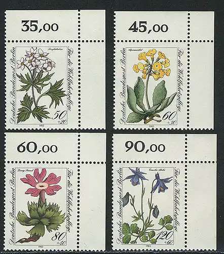 703-706 Wofa Fleurs alpines 1983, coin o.r. phrase **