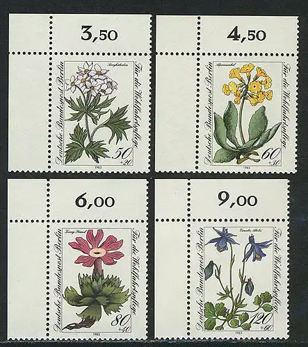 703-706 Wofa Fleurs alpines 1983, coin o.l. phrase **