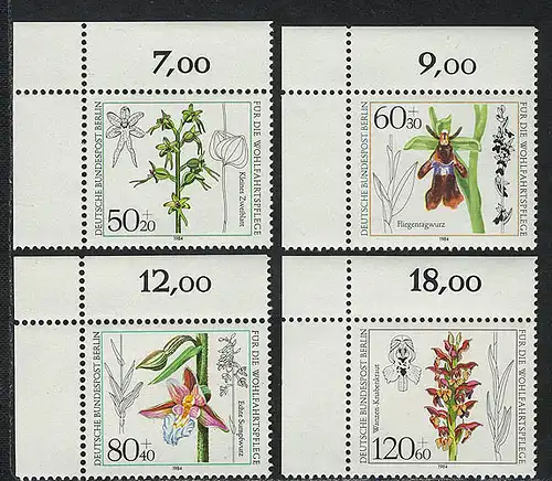 724-727 Wofa Orchideen 1984, Ecke o.l. Satz **