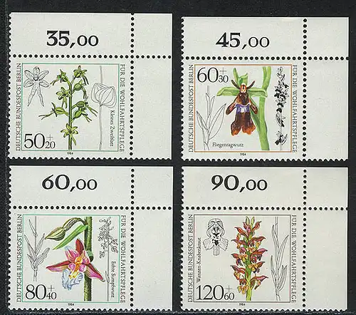 724-727 Wofa Orchidées 1984, coin o.r. jeu **
