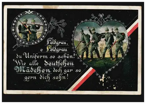 AK Gedicht über das Feldgrau mit 2 Bildern, Feldpost 30.8.1915 BS III/J.R. 68